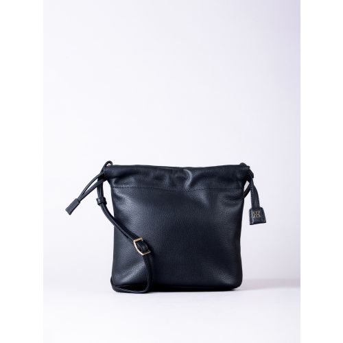 Eskrigg Leather Drawstring Cross Body Bag in Black