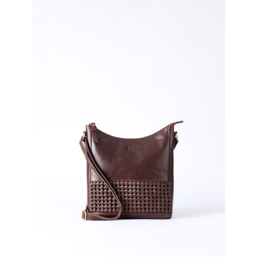 Waverton Woven Medium Leather Cross Body Bag in Brown
