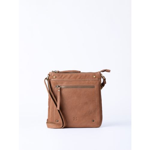 Harstone Large Leather Cross Body Bag in Taupe