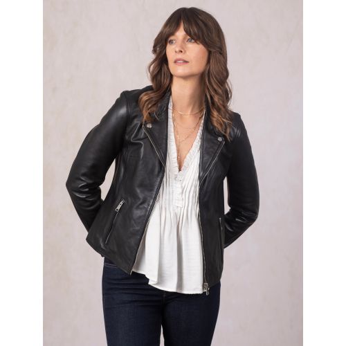 Newland Centre Zip Leather Biker Jacket in Black | Lakeland Leather