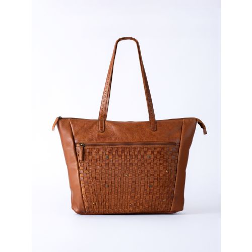 Storrs Woven Leather Tote Bag in Cognac