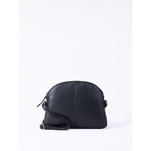 Elterwater Curved Leather Cross Body Bag in Black