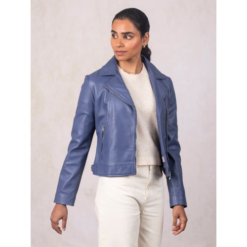 Thornhill Lakeland Leather Biker Jacket in Forget Me Not