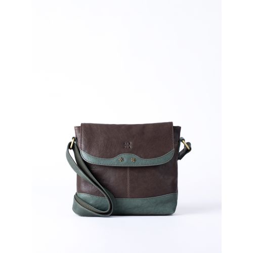 Hartsop Flapover Leather Cross Body Bag in Brown and Green