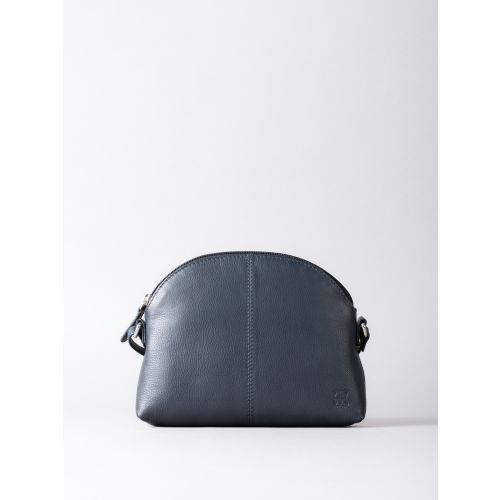 Elterwater Curved Leather Cross Body Bag in Navy