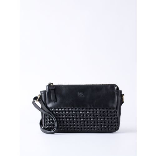 Waverton Woven Leather Cross Body Bag in Black
