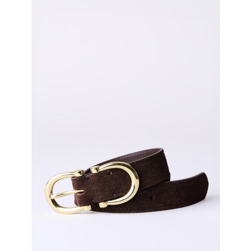 Lakeland Leather Bowness Suede Dual Buckle Belt in Chocolate