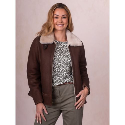 Lakeland Leather Clough Shearling Aviator Jacket in Chocolate