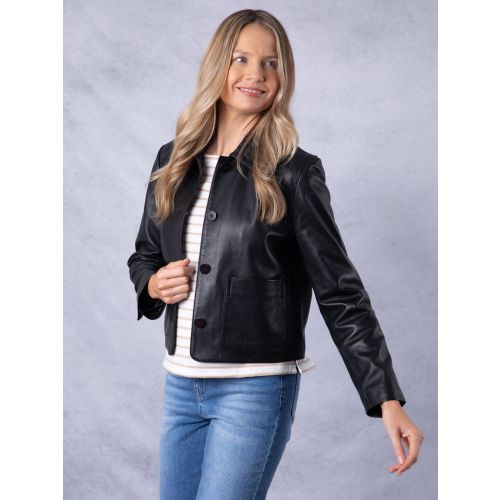 Kendal Collared Leather Jacket in Black