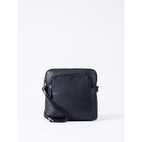 Raven Leather Cross Body Bag in Black